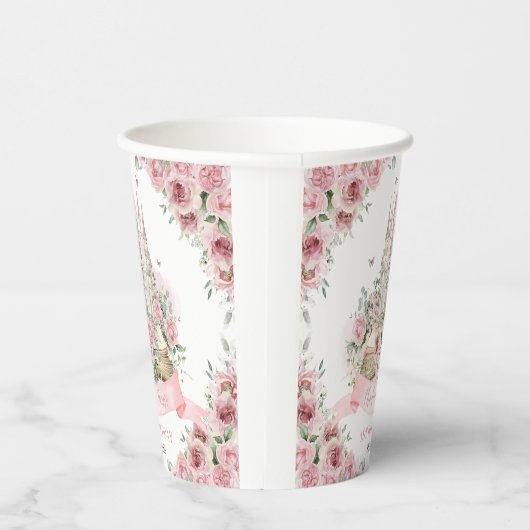 赤面ピンクフローラプリンセスキャッスルストーリーブックブック 紙コップ (右)