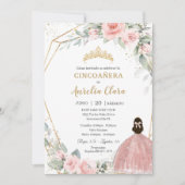 赤面ピンクフローラプリンセスシンコエーネラ5誕生日 招待状 (正面)