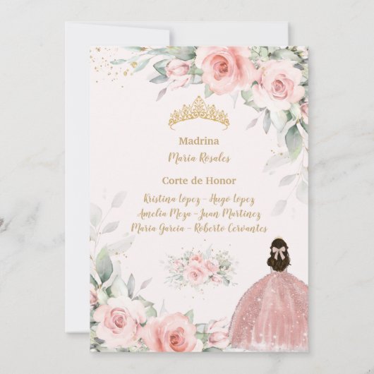 赤面ピンクフローラプリンセスシンコエーネラ5誕生日 招待状 (裏面)