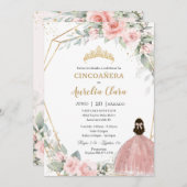 赤面ピンクフローラプリンセスシンコエーネラ5誕生日 招待状 (正面/裏面)