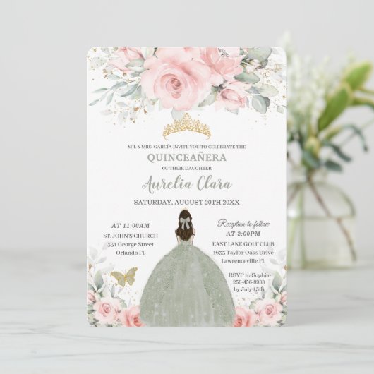 赤面ピンクフローラプリンセスセージグリーンキンセアニラ 招待状 (スタンド正面)