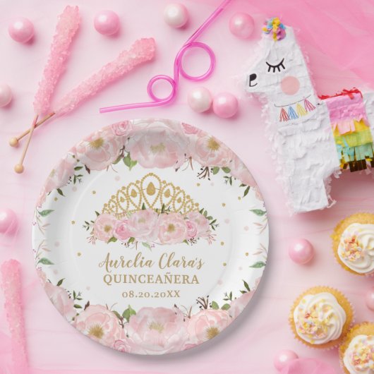赤面ピンクフローラプリンセスティアラクラウンキンセアニラ ペーパープレート (パーティー)