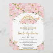 赤面ピンクフローラプリンセスティアラブライダルシャワー 招待状 (正面/裏面)