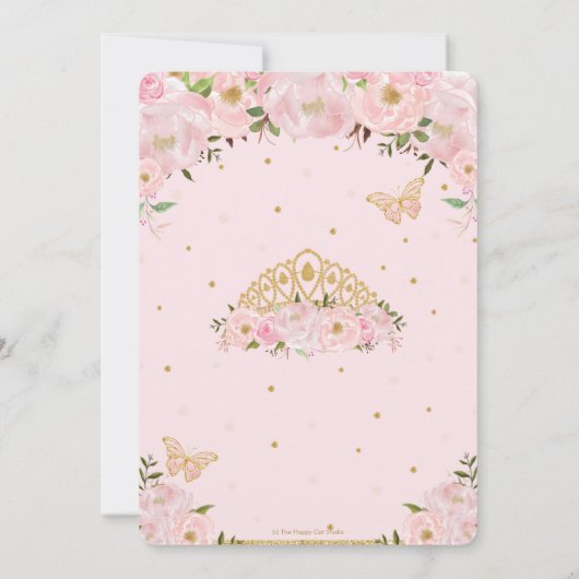 赤面ピンクフローラプリンセスティアラブライダルシャワー 招待状 (裏面)