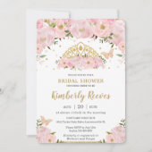 赤面ピンクフローラプリンセスティアラブライダルシャワー 招待状 (正面)