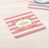 赤面ピンクフローラプリンセステーマパーティー スクエアペーパーコースター (アングル)