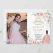 赤面ピンクフローラプリンセスバラ金ゴールドキンセアニラ 招待状 (正面)
