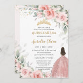 赤面ピンクフローラプリンセスバラ金ゴールドキンセアニラ 招待状 (正面/裏面)
