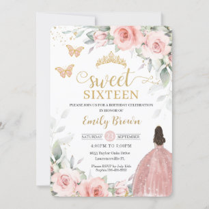 赤面ピンクフローラプリンセスバラ金ゴールドSweet sixteen 招待状