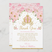 赤面ピンクフローラプリンセスベビーシャワー車 サンキューカード (正面/裏面)