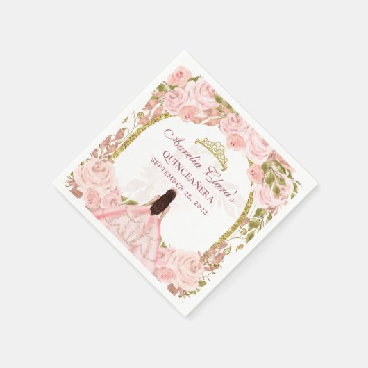 赤面ピンクフローラプリンセス金ゴールドアーチキンセアニェラ スタンダードカクテルナプキン (角)