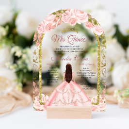 赤面ピンクフローラプリンセス金ゴールドアーチキンセアニェラI アクリル招待状