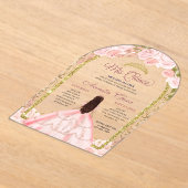 赤面ピンクフローラプリンセス金ゴールドアーチキンセアニェラI アクリル招待状 (レイダウン)