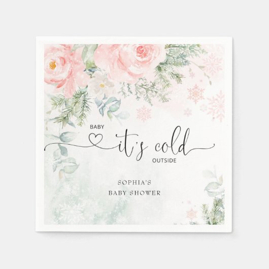 赤面ピンクフローラベビーの外の寒さ スタンダードカクテルナプキン (正面)