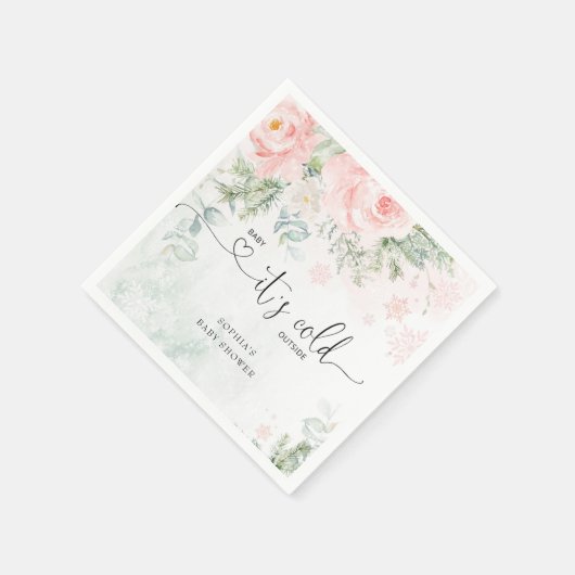 赤面ピンクフローラベビーの外の寒さ スタンダードカクテルナプキン (角)