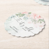 赤面ピンクフローラベビーの外の寒さ ペーパーコースター (アングル)