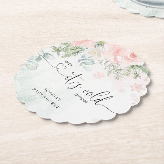 赤面ピンクフローラベビーの外の寒さ ペーパーコースター (アングル)