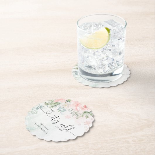 赤面ピンクフローラベビーの外の寒さ ペーパーコースター (インサイチュ)