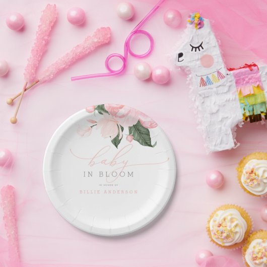 赤面ピンクフローラベビーイン開花ガールズベビーシャワー ペーパープレート (パーティー)