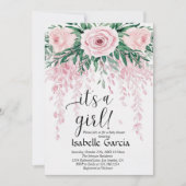 赤面ピンクフローラベビーイン開花シャワーガール 招待状 (正面)