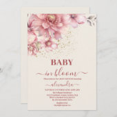 赤面ピンクフローラベビーイン開花シャワーガール 招待状 (正面/裏面)