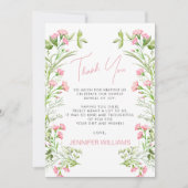 赤面ピンクフローラベビーイン開花ベビーガールシャワー サンキューカード (正面)