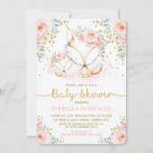 赤面ピンクフローラベビーウッドランドキツネガールシャワー 招待状 (正面)