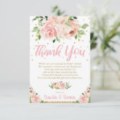 赤面ピンクフローラベビーガールシャワーブライダル結婚ズ サンキューカード (スタンド正面)