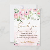 赤面ピンクフローラベビーガールシャワー サンキューカード (正面)