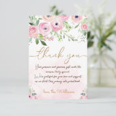赤面ピンクフローラベビーガールシャワー サンキューカード (スタンド正面)