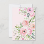 赤面ピンクフローラベビーガールシャワー サンキューカード (裏面)