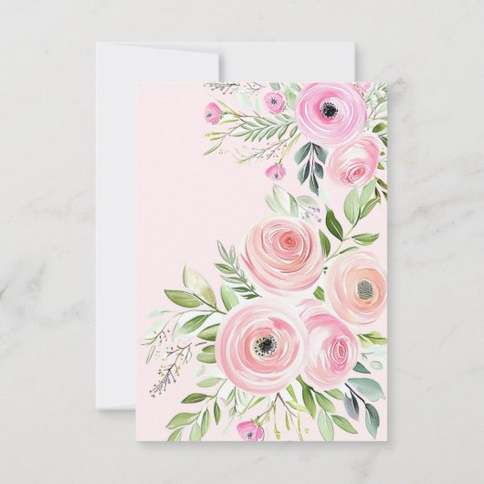 赤面ピンクフローラベビーガールシャワー サンキューカード (裏面)