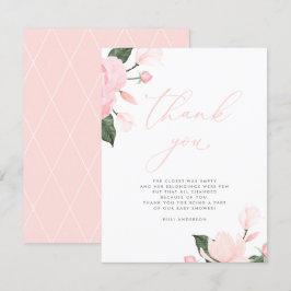 赤面ピンクフローラベビーシャワーありがとう サンキューカード