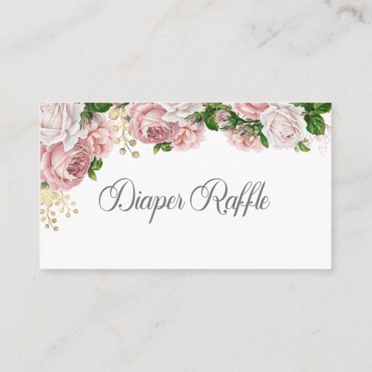 赤面ピンクフローラベビーシャワーおむつラッフル エンクロージャーカード (裏面)