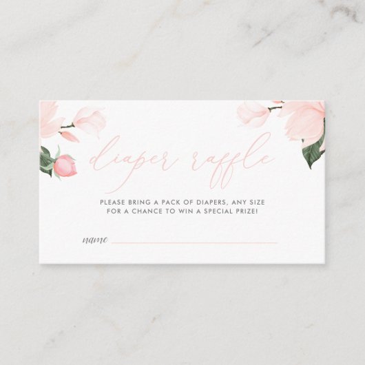 赤面ピンクフローラベビーシャワーおむつラッフル エンクロージャーカード (正面)