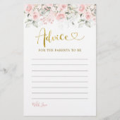 赤面ピンクフローラベビーシャワーアドバイスカード (正面)