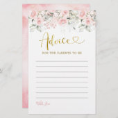 赤面ピンクフローラベビーシャワーアドバイスカード (正面/裏面)