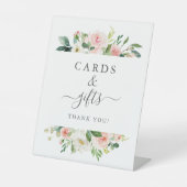 赤面ピンクフローラベビーシャワーカードとギフト 台座サイン (正面)