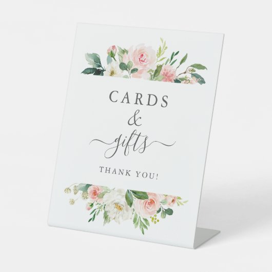 赤面ピンクフローラベビーシャワーカードとギフト 台座サイン (正面)