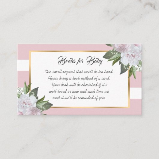赤面ピンクフローラベビーシャワーカードの代わりに本 エンクロージャーカード (正面)