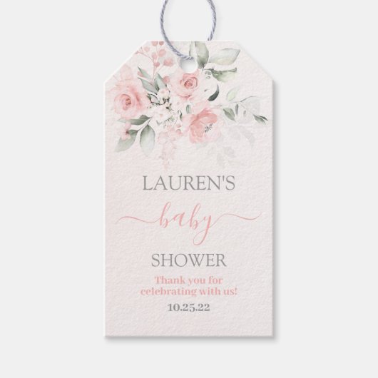 赤面ピンクフローラベビーシャワーガールギフトラベル ギフトタグ (正面)