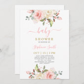 赤面ピンクフローラベビーシャワーガール招待状 招待状 (正面/裏面)