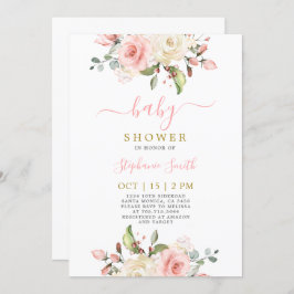 赤面ピンクフローラベビーシャワーガール招待状 招待状
