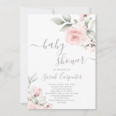 赤面ピンクフローラベビーシャワーガール招待状 招待状 (正面)