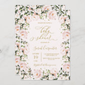 赤面ピンクフローラベビーシャワーガール 招待状 (正面/裏面)