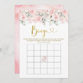 赤面ピンクフローラベビーシャワーベビービンゴゲーム 招待状 (正面/裏面)