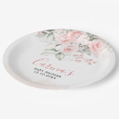 赤面ピンクフローラベビーシャワー紙プレート ペーパープレート (アングル)