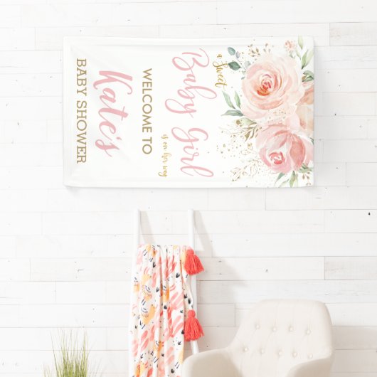 赤面ピンクフローラベビーシャワー背景ウェルカム 横断幕 (インサイチュ)