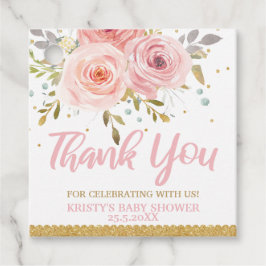 赤面ピンクフローラベビーシャワー誕生日ありがとう フェイバータグ