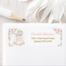 赤面ピンクフローラベビーゾウ差出人住所 ラベル